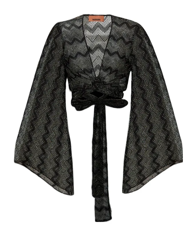 Missoni Front Knot Zig Zag Lamé Cropped Top