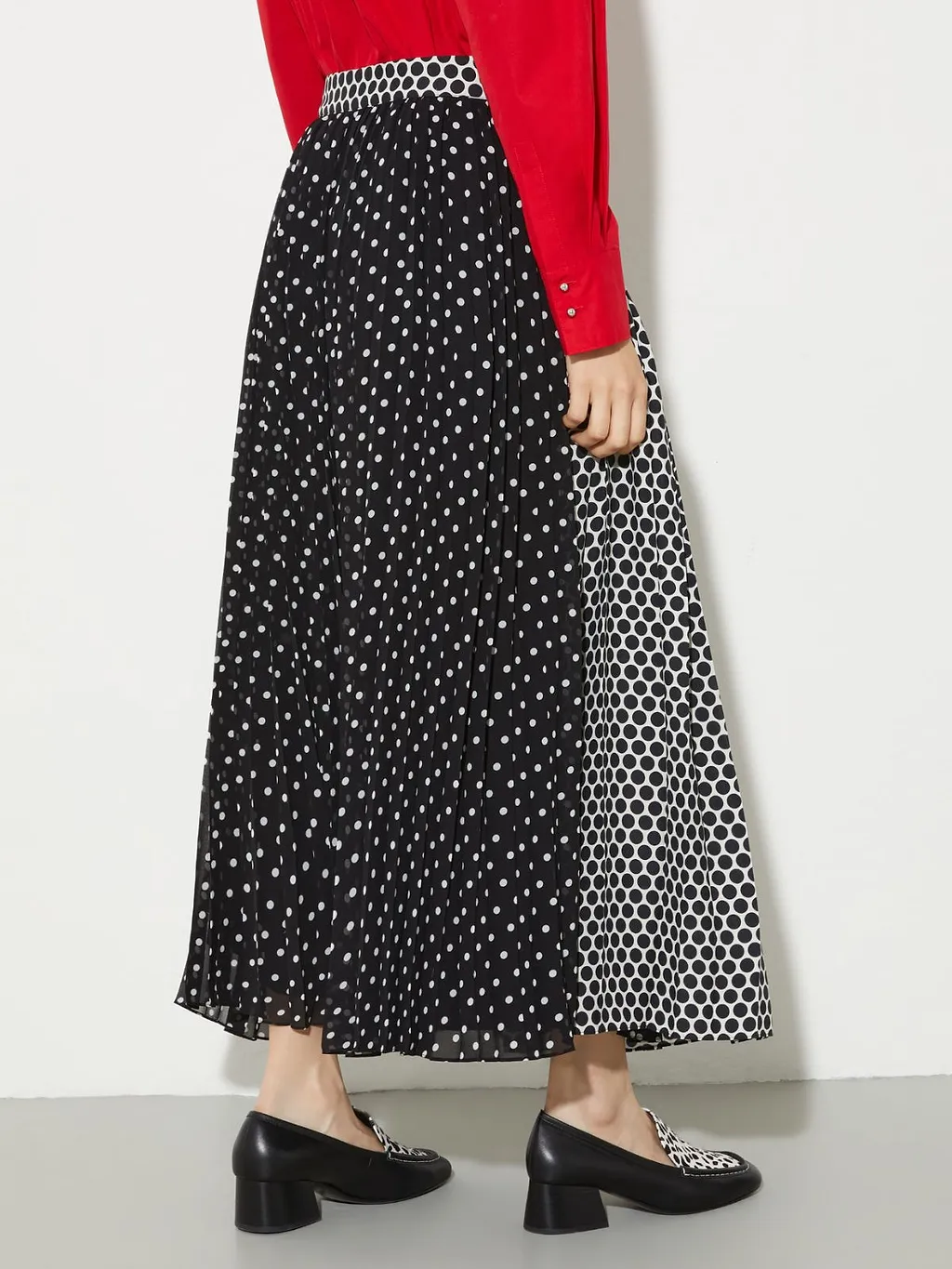 Pleated Polka-Dot Wrap Skirt