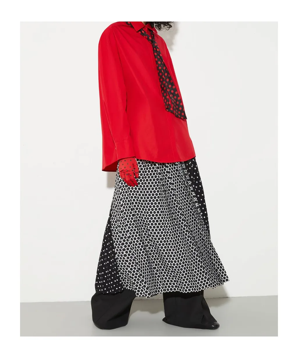 Pleated Polka-Dot Wrap Skirt
