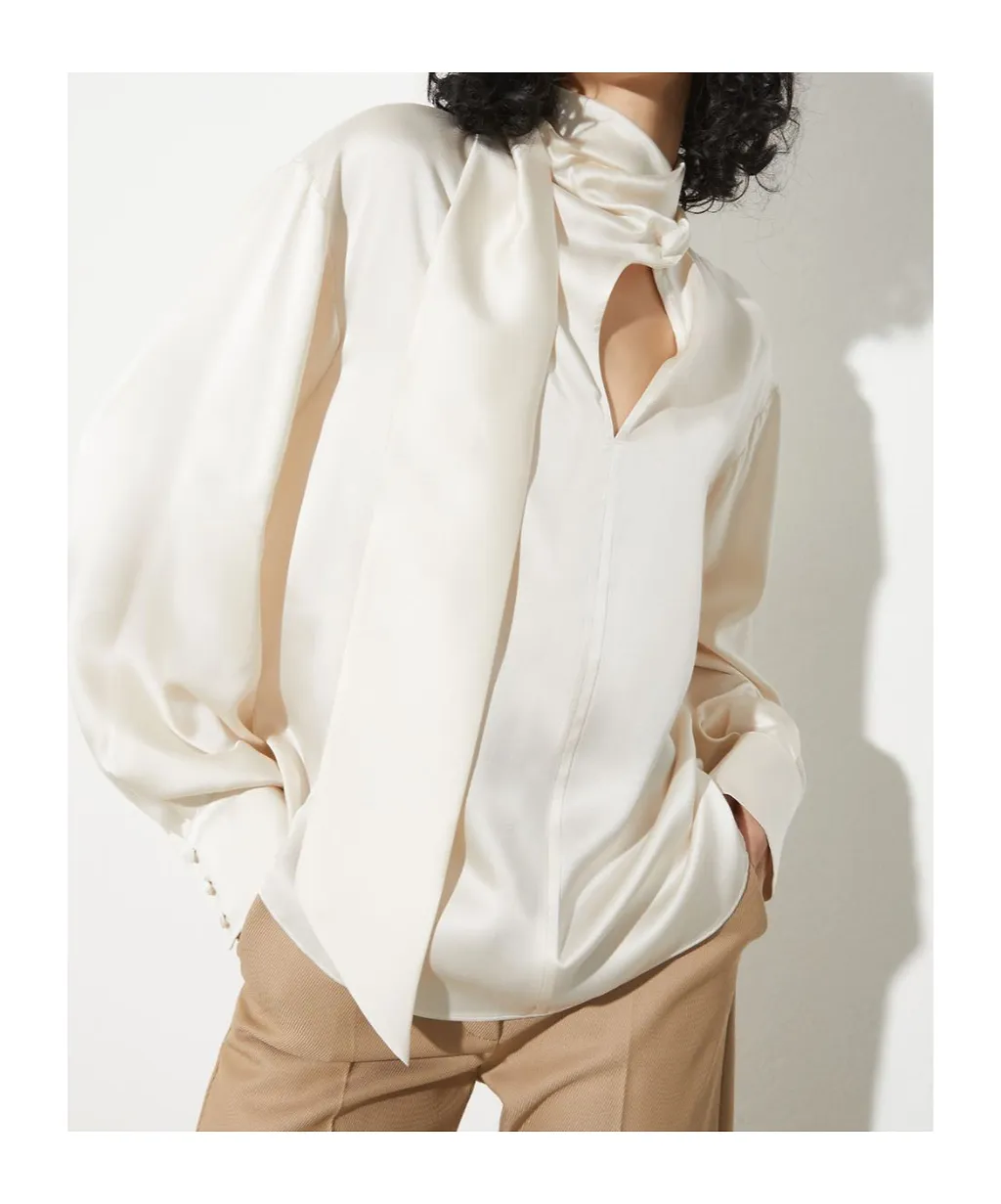 Scarf-Detailed Silk-Satin Blouse