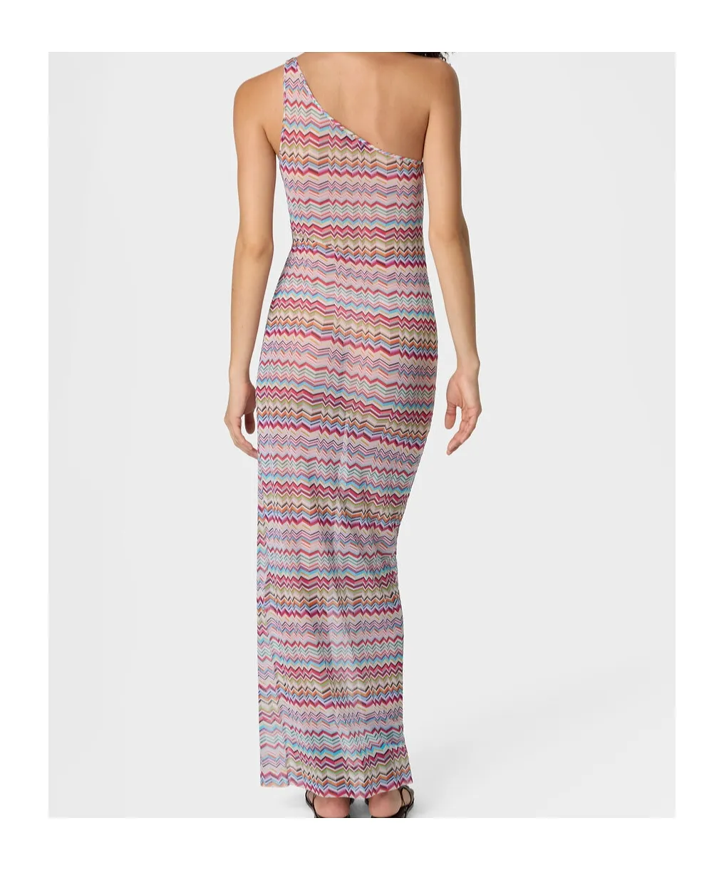 One-Shoulder Cover-Up In Printed Tulle With Zigzag Pattern