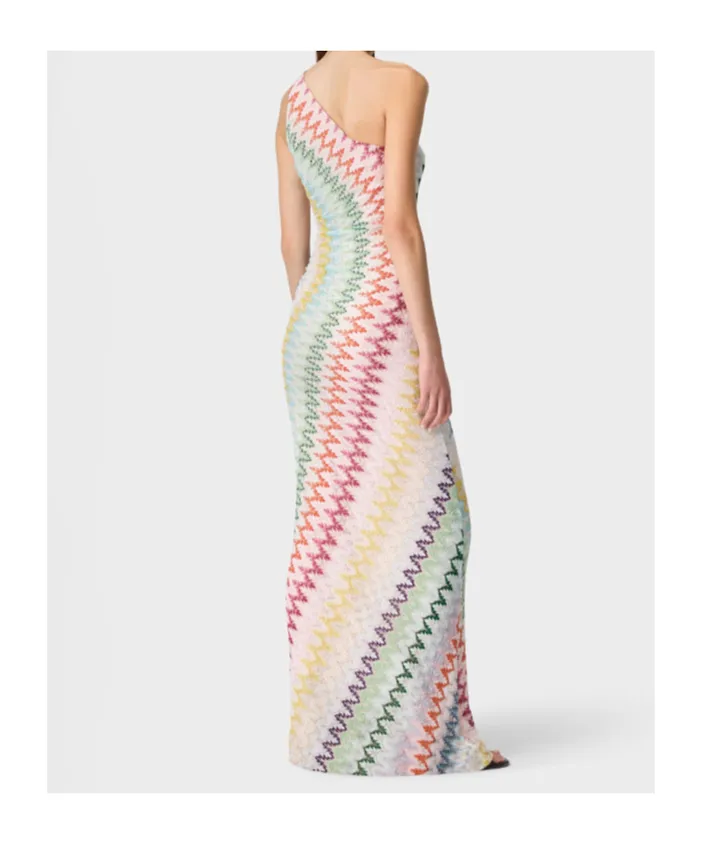 Missoni Chevron Lamé One-Shoulder Long Dress