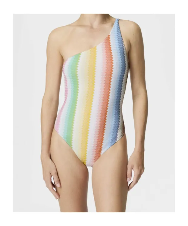 Missoni DÉGradé Zigzag Pattern One-Shoulder One-Piece Swimsuit