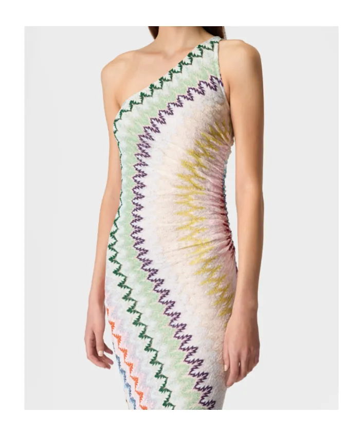 Missoni Chevron Lamé One-Shoulder Long Dress