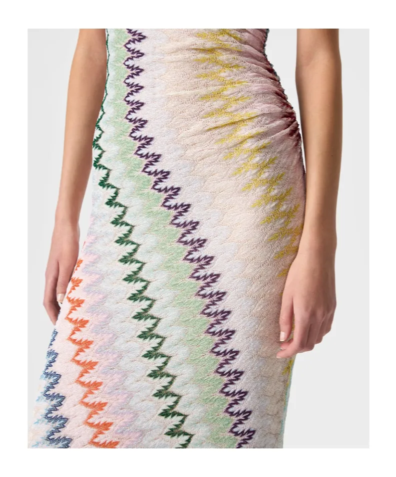 Missoni Chevron Lamé One-Shoulder Long Dress