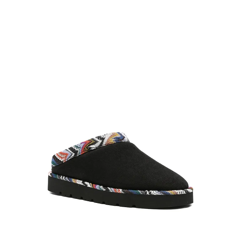 Patterned-Trim Slippers