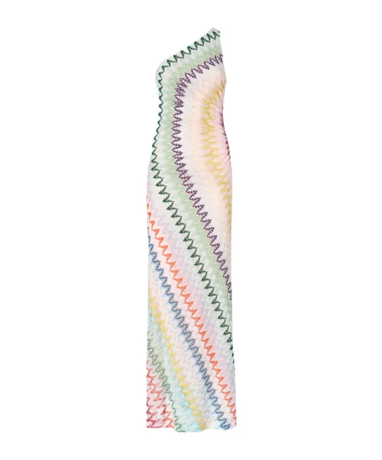 Missoni Chevron Lamé One-Shoulder Long Dress