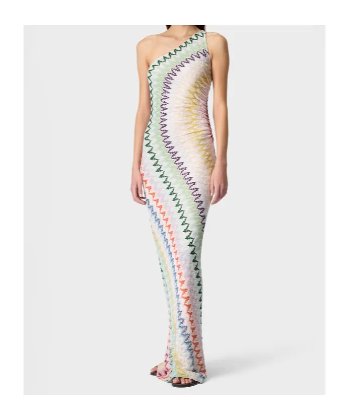 Missoni Chevron Lamé One-Shoulder Long Dress