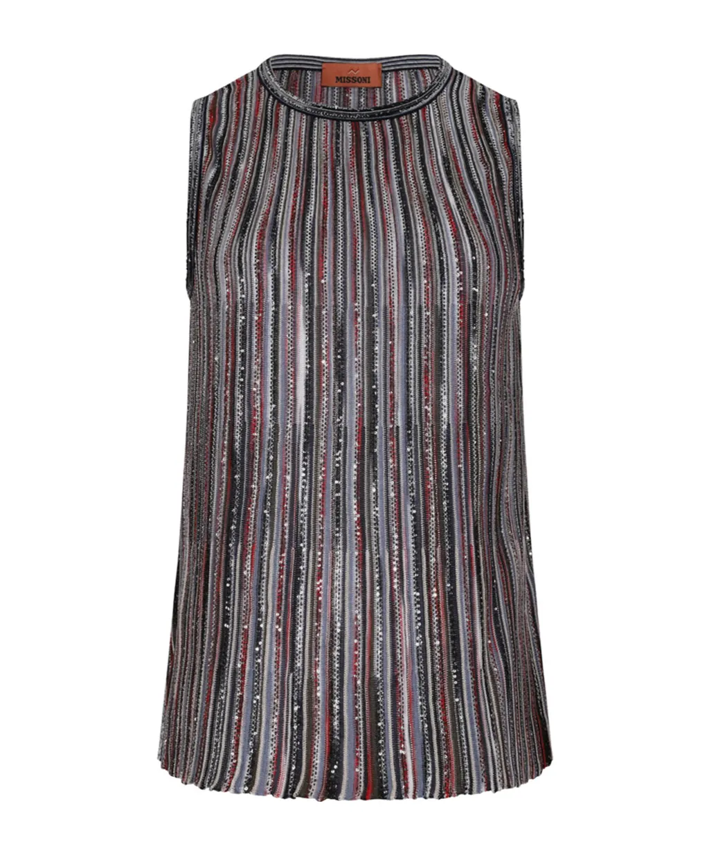 Sequin-Embellished Striped Top