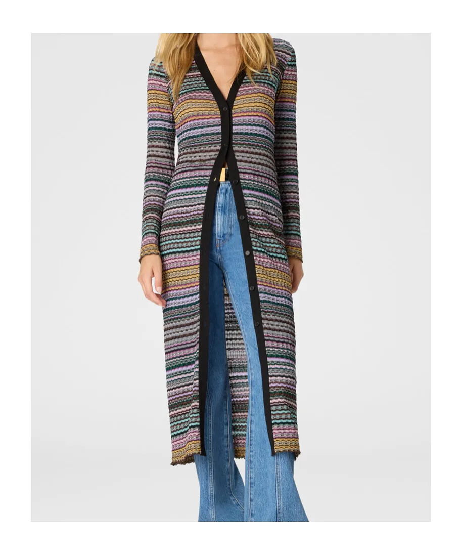 Striped-Pattern Buttoned Cardigan
