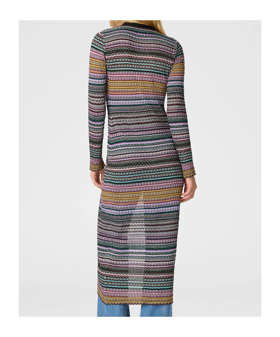 Striped-Pattern Buttoned Cardigan