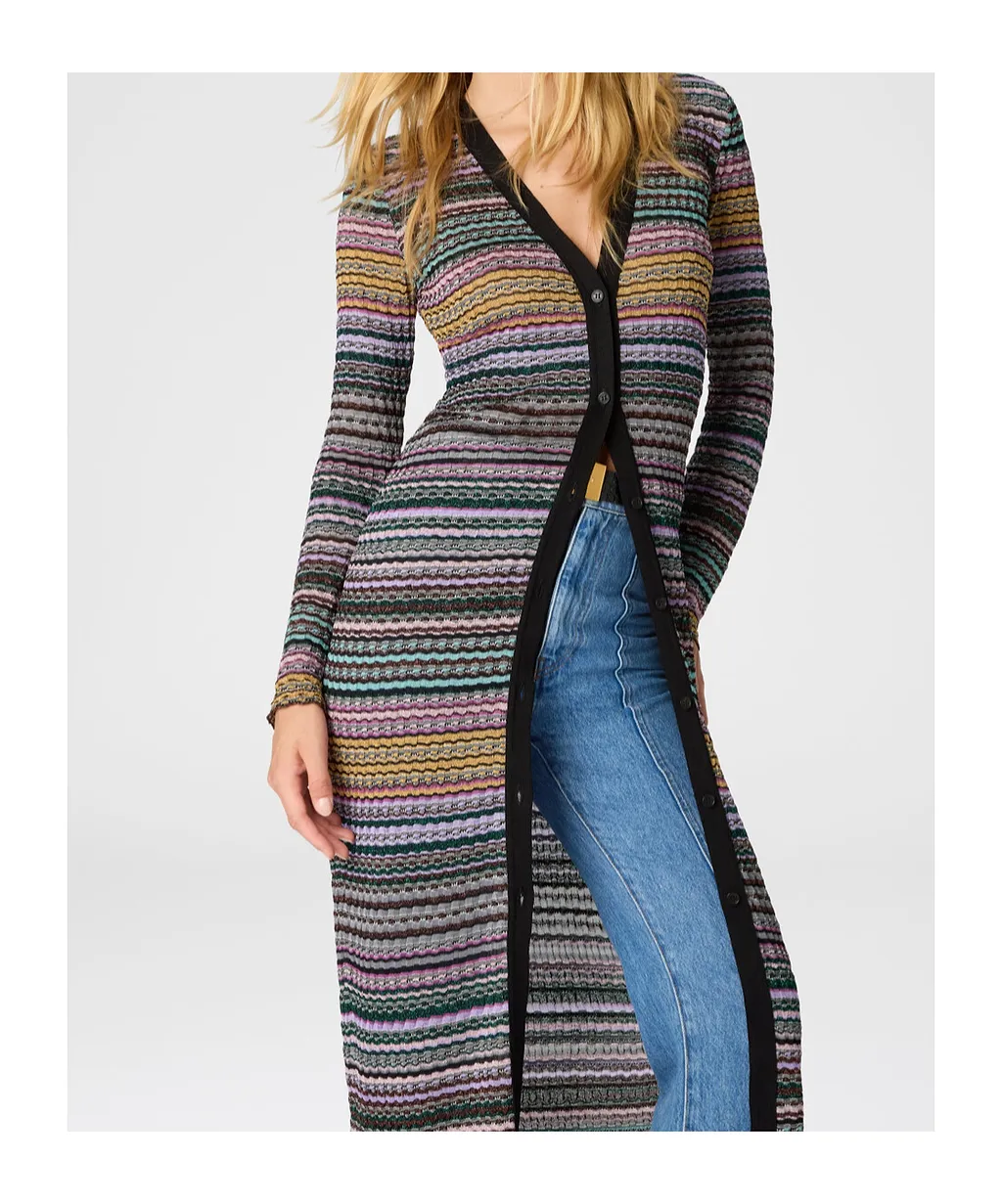 Striped-Pattern Buttoned Cardigan