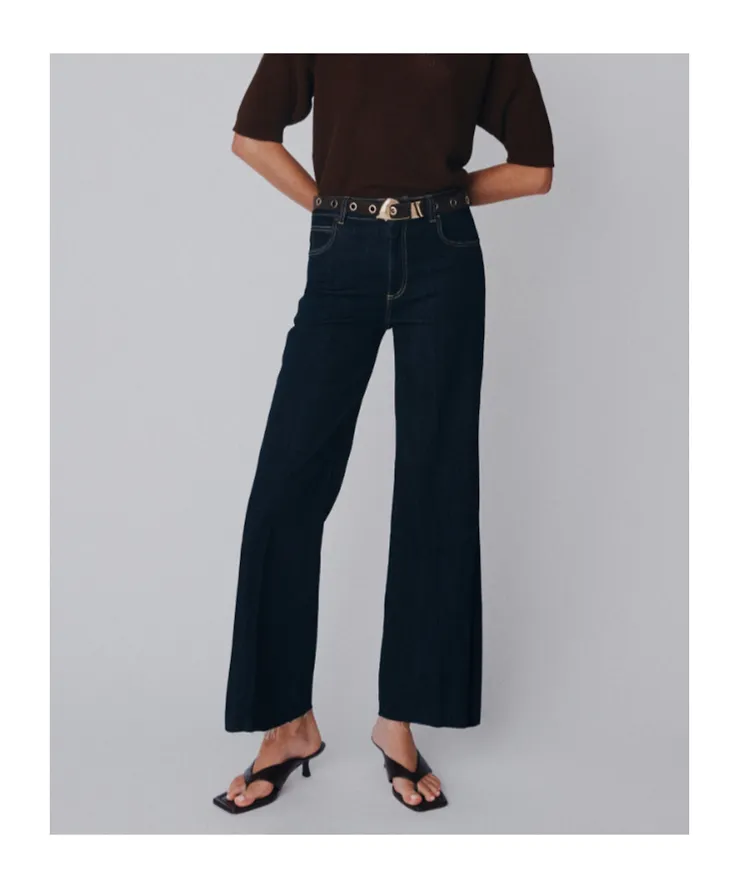 Cropped Soft Denim Wide-Leg Jeans - Cornflower Blue