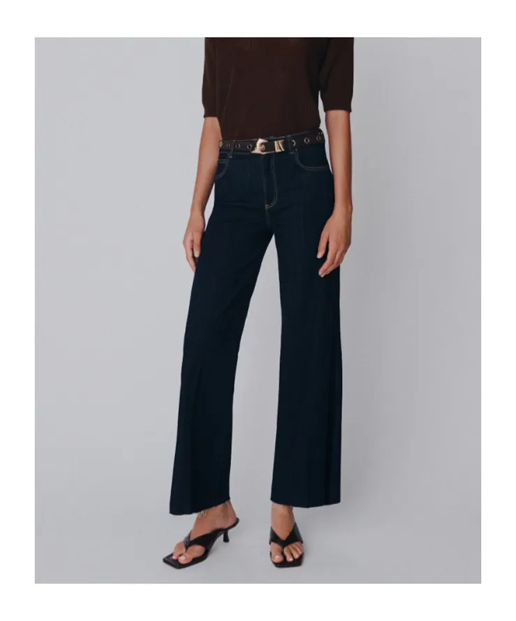 Cropped Soft Denim Wide-Leg Jeans - Cornflower Blue