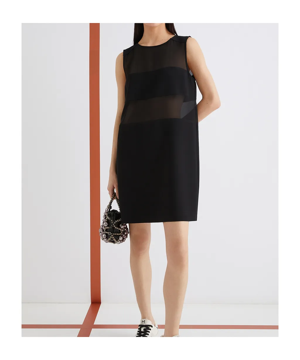 Flared Bi-Material Dress - Black