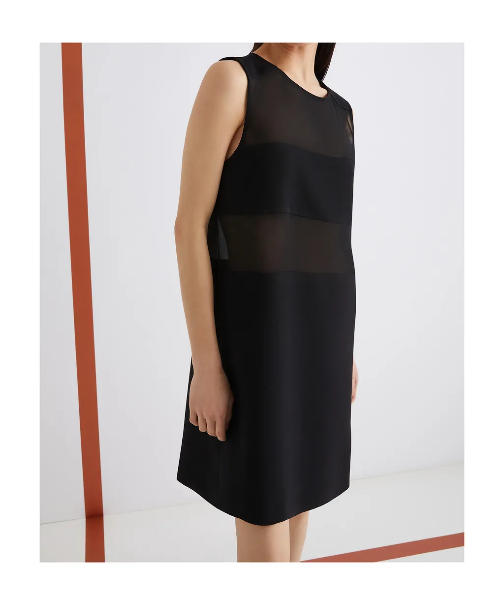 Flared Bi-Material Dress - Black
