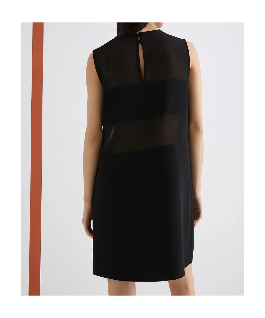 Flared Bi-Material Dress - Black