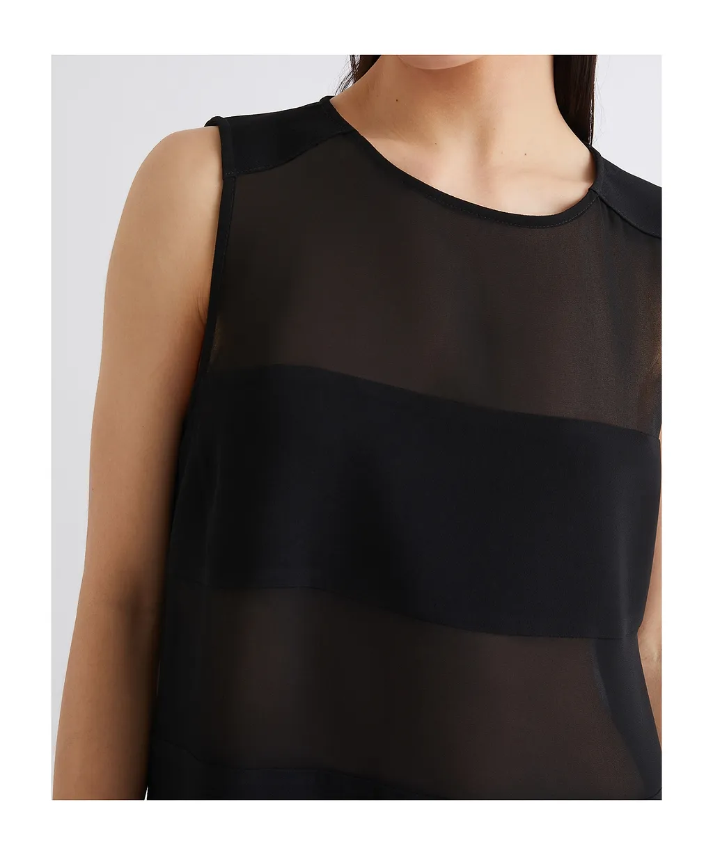Flared Bi-Material Dress - Black
