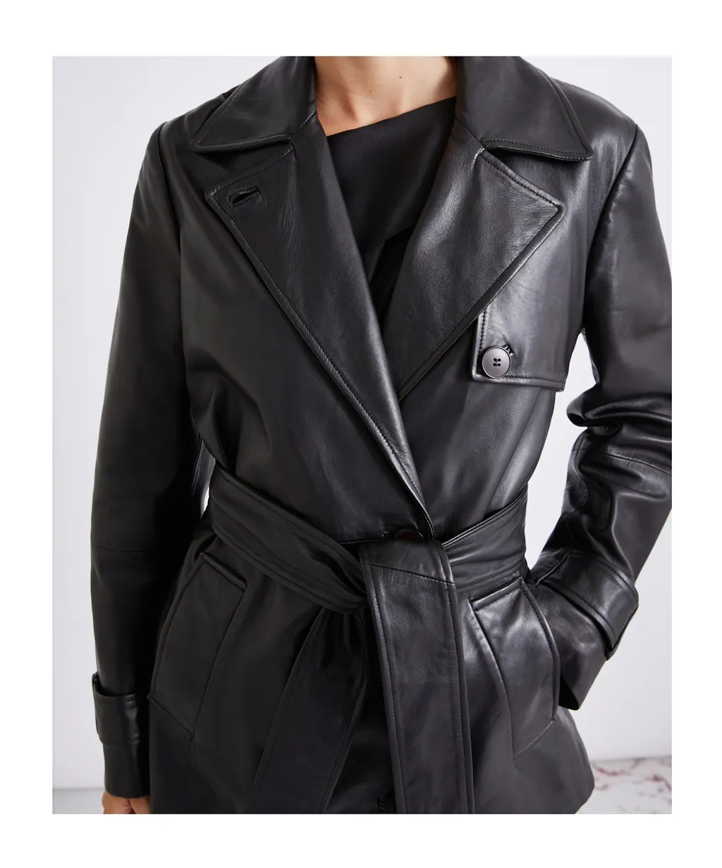 Leather Trench Coat - Black