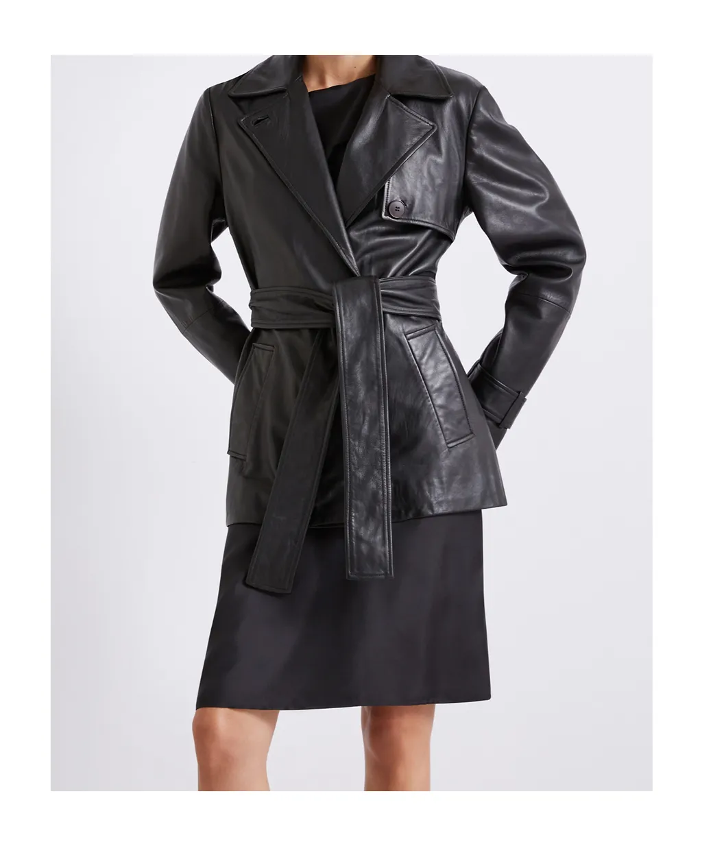 Leather Trench Coat - Black