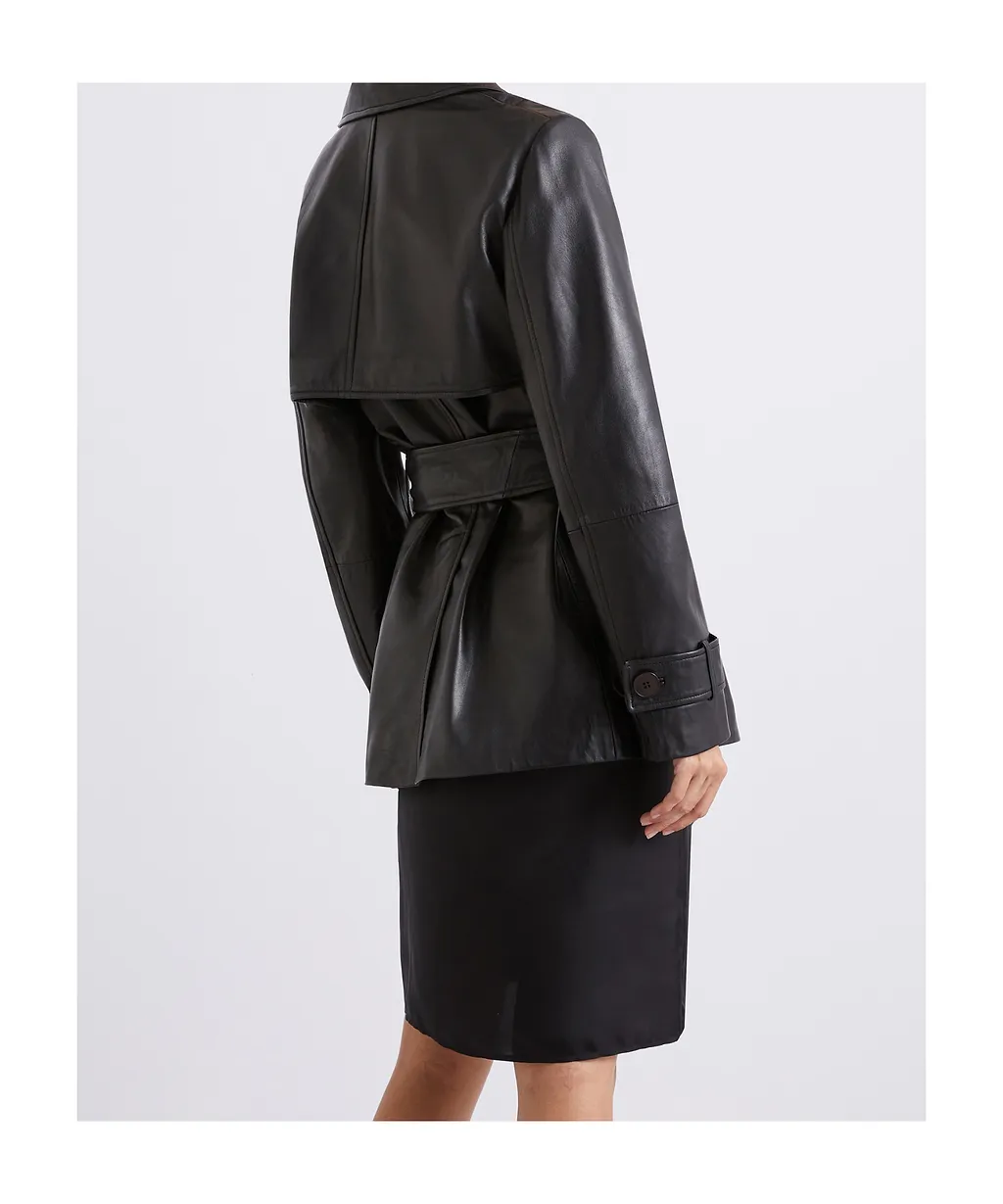 Leather Trench Coat - Black
