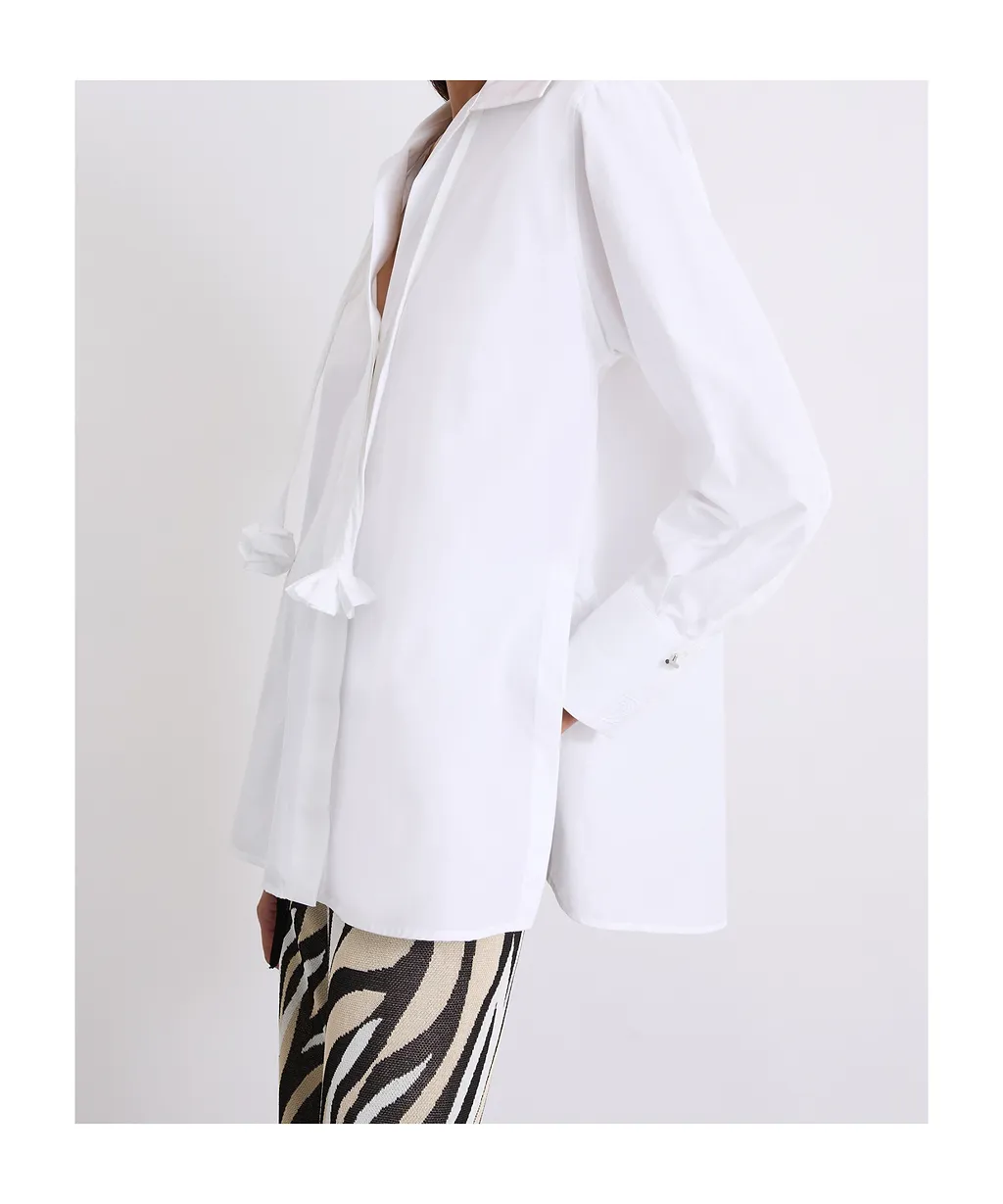 Neckerchief-Adorned Cotton Poplin Shirt - Optical White