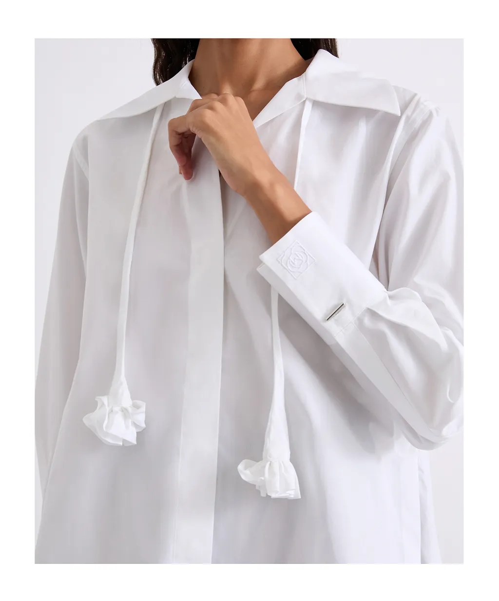 Neckerchief-Adorned Cotton Poplin Shirt - Optical White