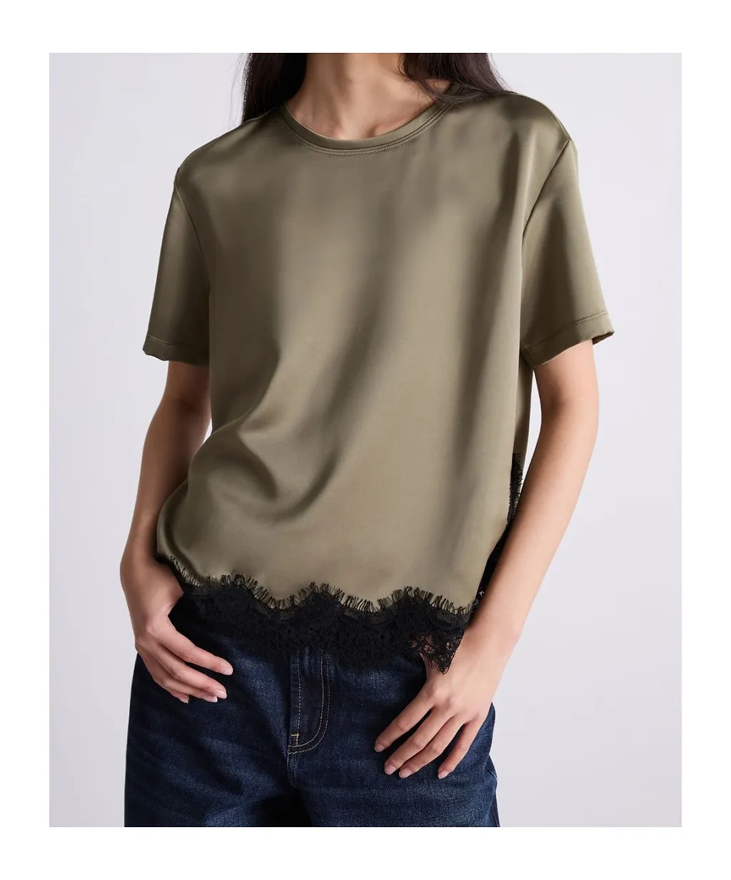 Satin T-Shirt With Lace Detail