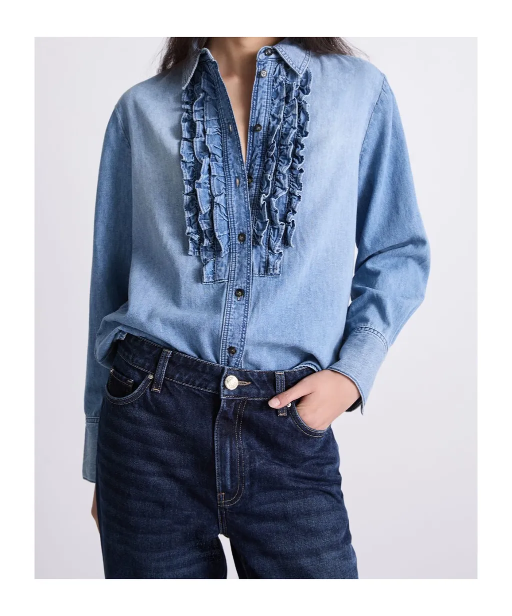 Ruched Denim Shirt