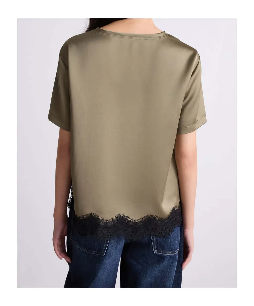 Satin T-Shirt With Lace Detail
