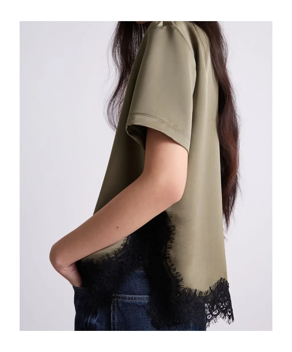 Satin T-Shirt With Lace Detail