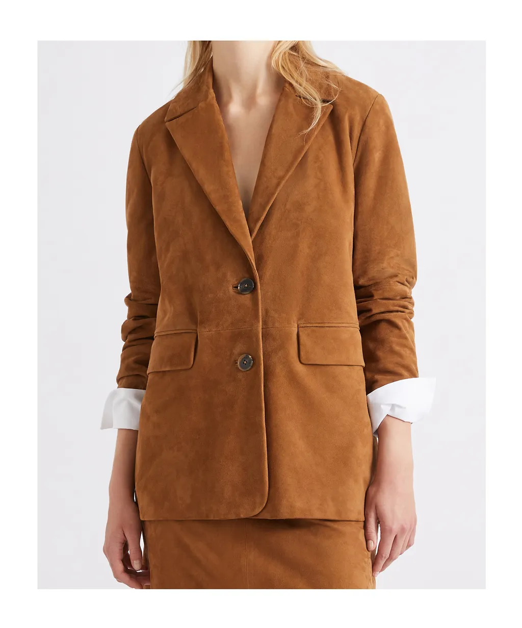 Semi-Fitted Suede Blazer - Camel