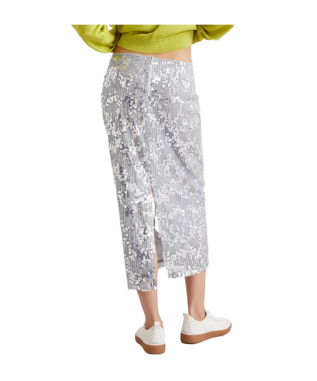 Sequinned Midi Skirt - Grey