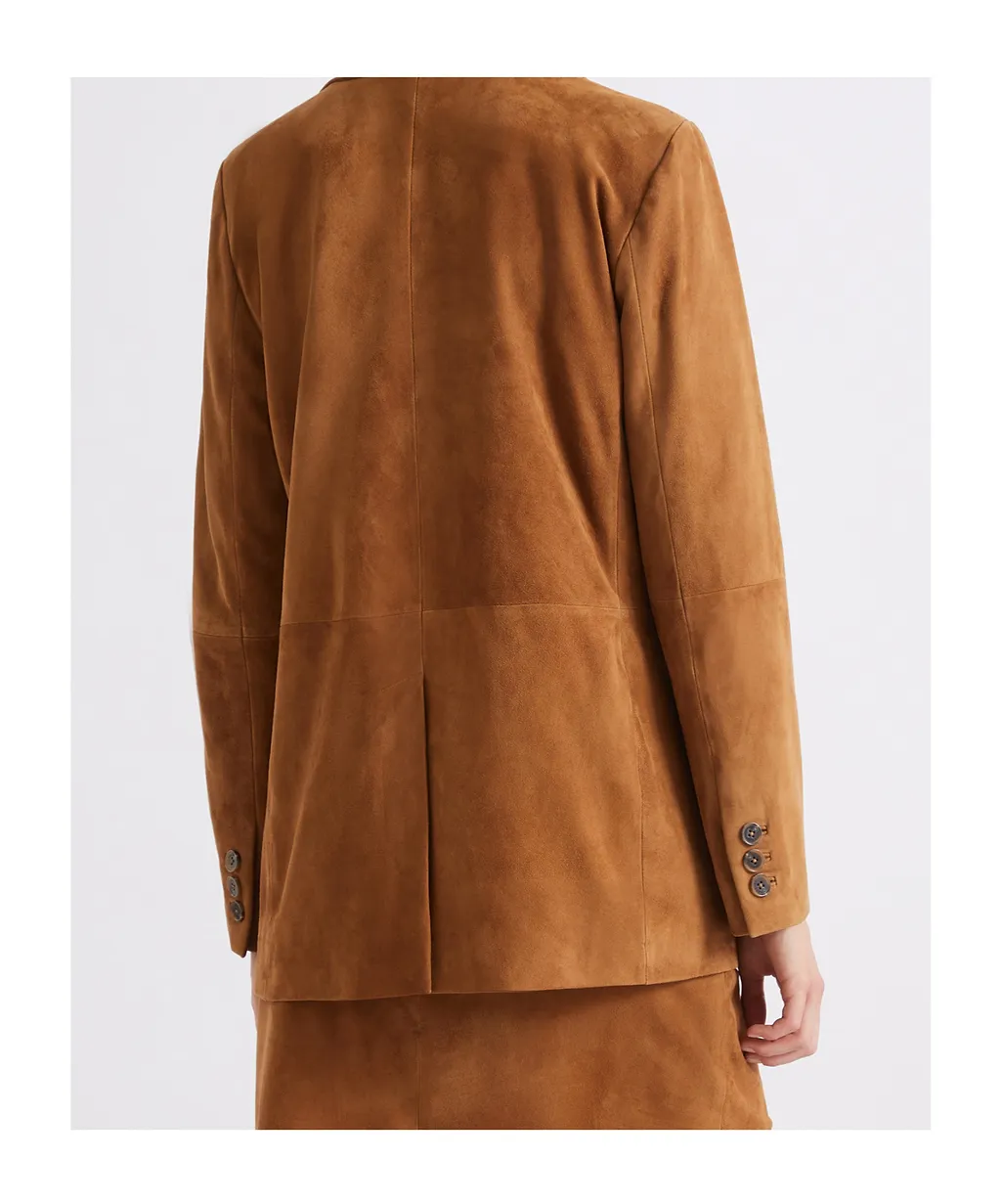 Semi-Fitted Suede Blazer - Camel