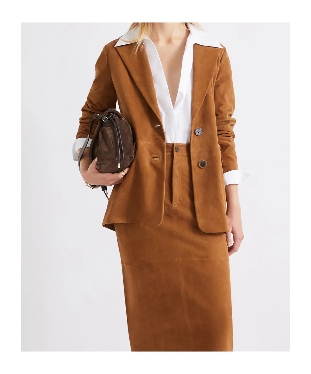 Semi-Fitted Suede Blazer - Camel