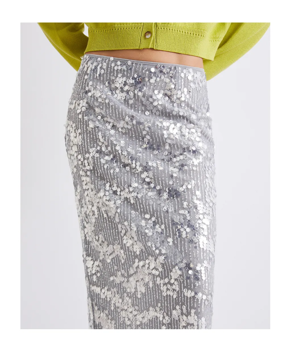 Sequinned Midi Skirt - Grey