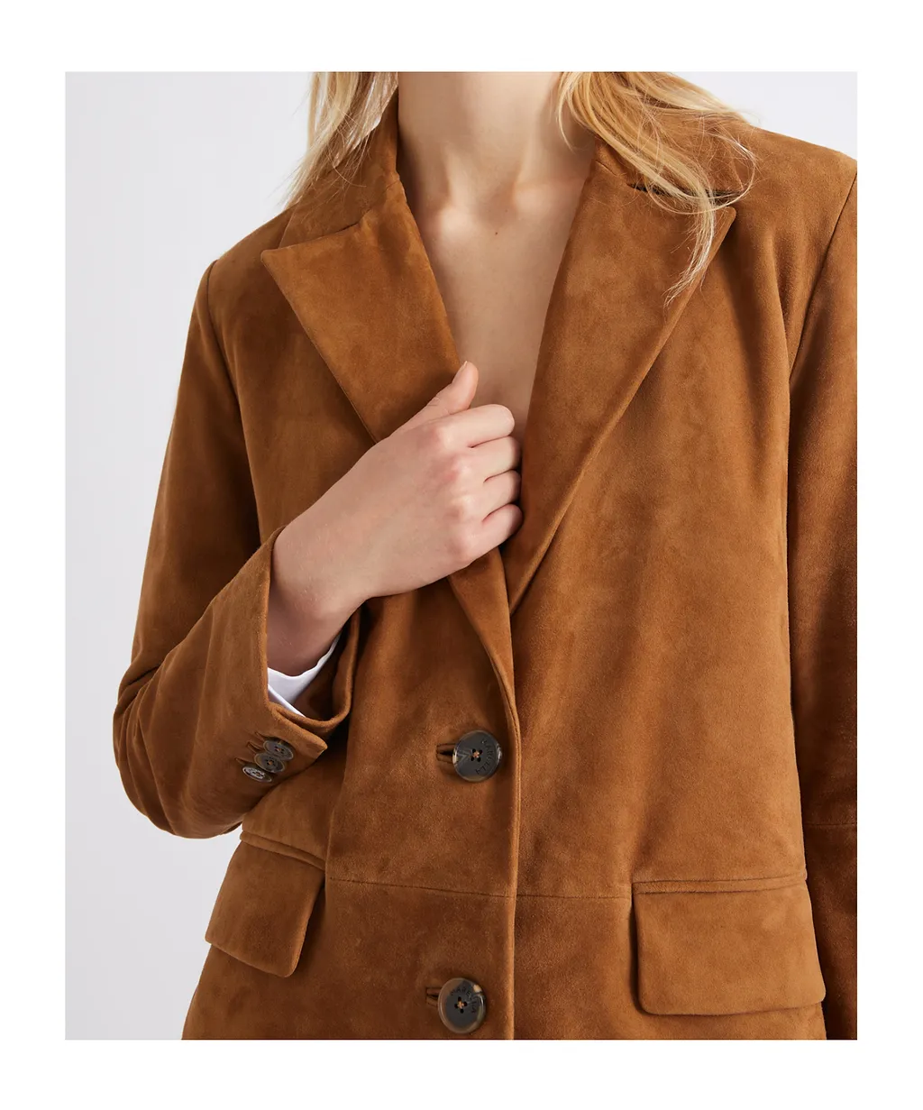 Semi-Fitted Suede Blazer - Camel