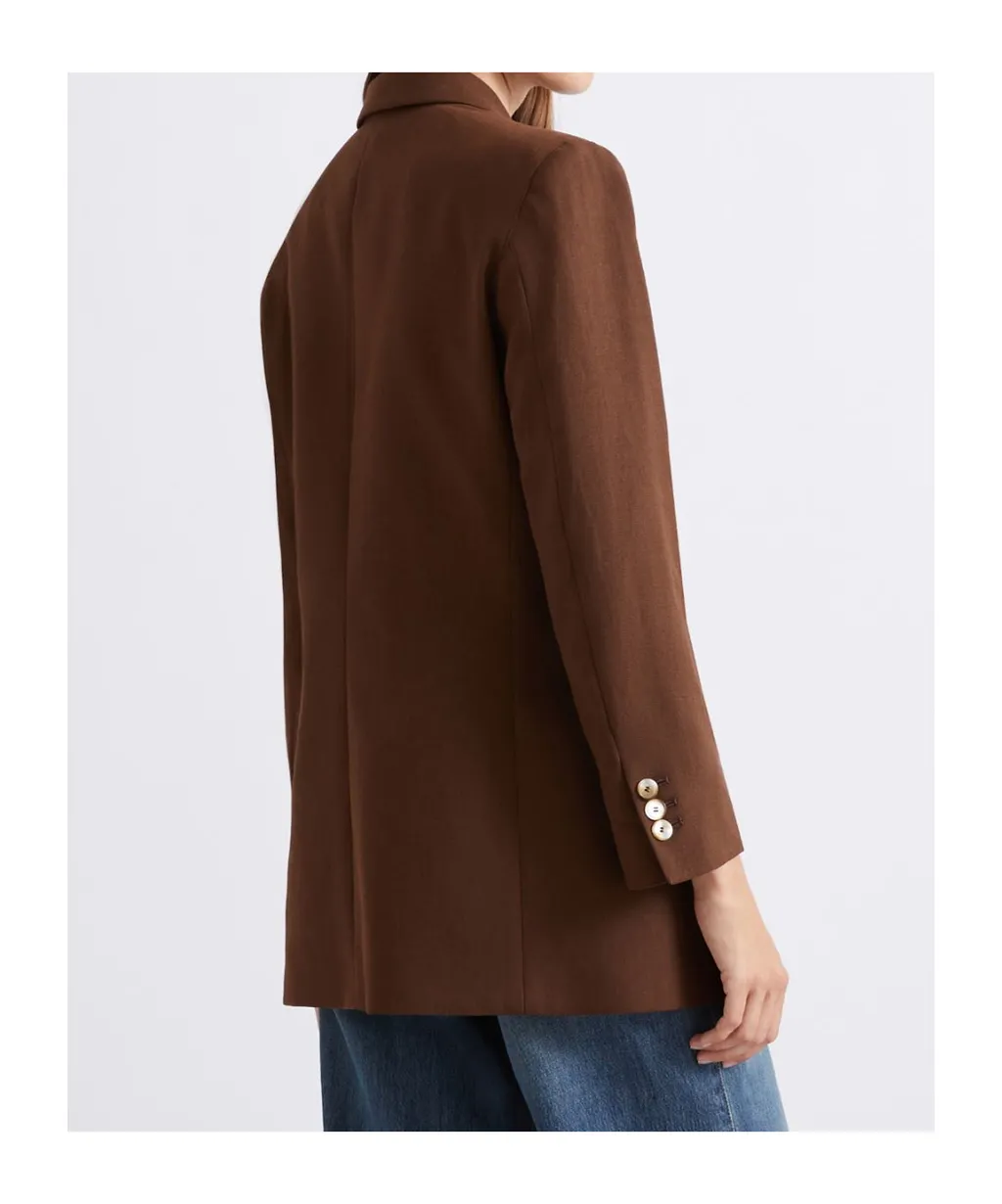 Single-Breasted Linen-Blend Blazer - Brown
