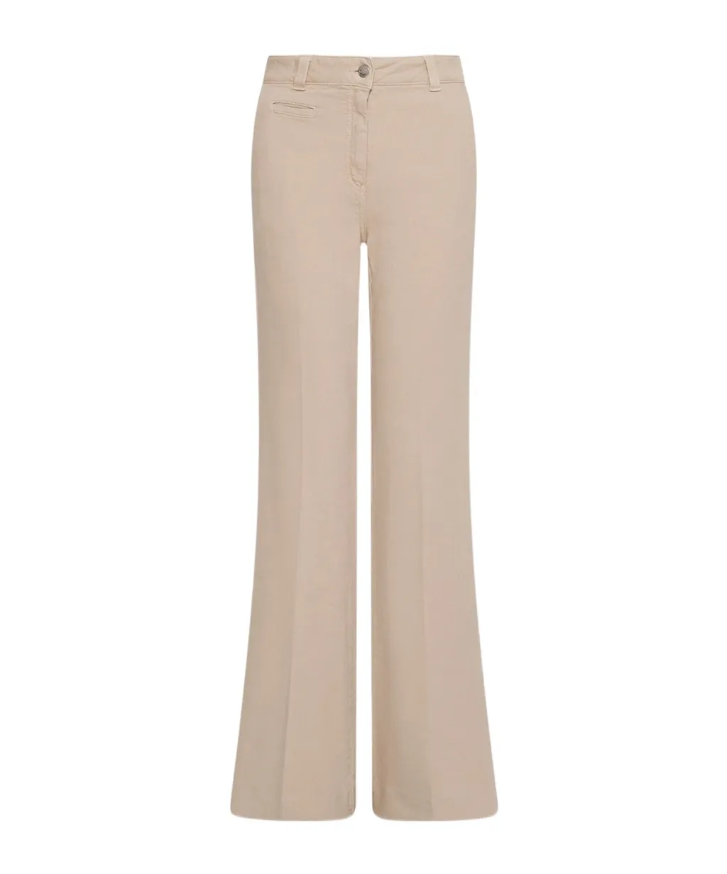 Stretch Cotton Wide-Leg Trousers - Beige