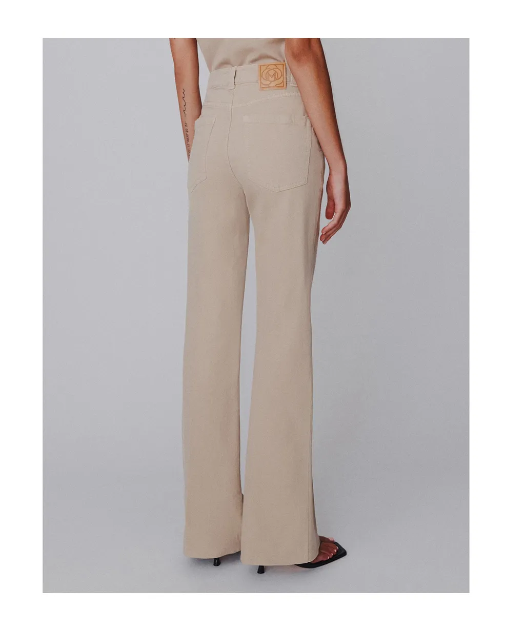 Stretch Cotton Wide-Leg Trousers - Beige