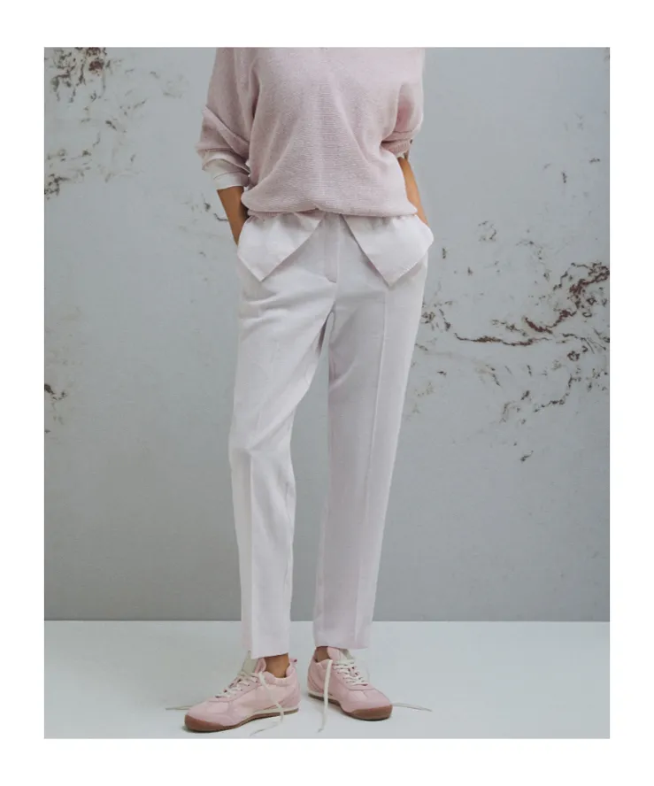Stretch Viscose And Linen Trousers - Pink
