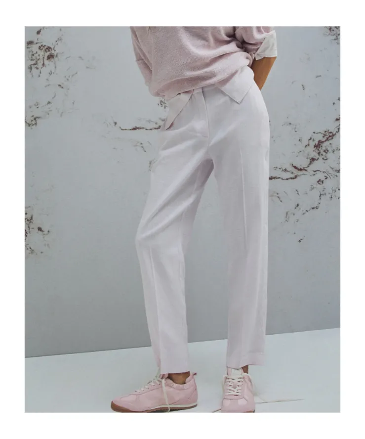 Stretch Viscose And Linen Trousers - Pink