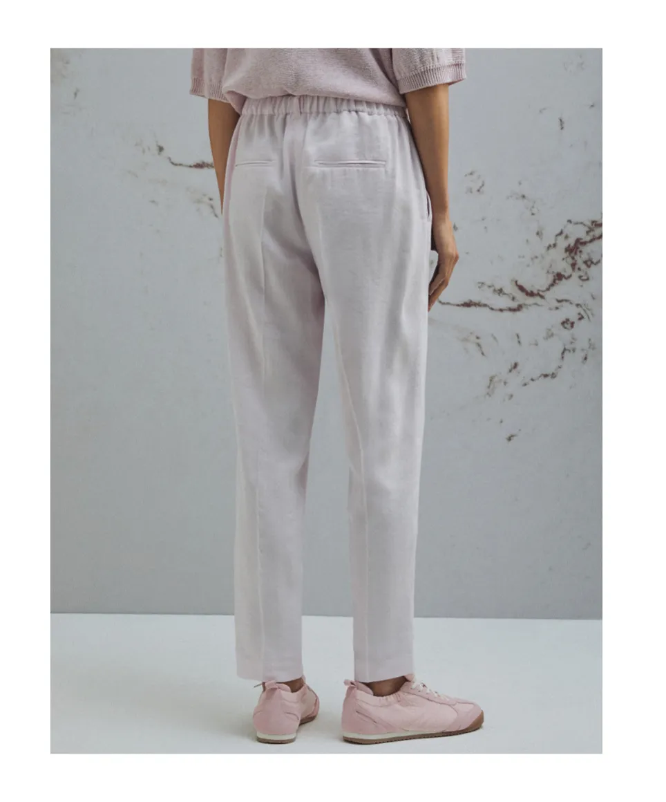 Stretch Viscose And Linen Trousers - Pink