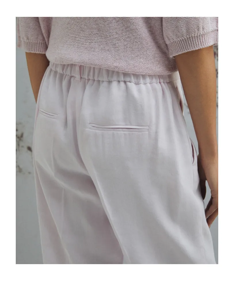 Stretch Viscose And Linen Trousers - Pink