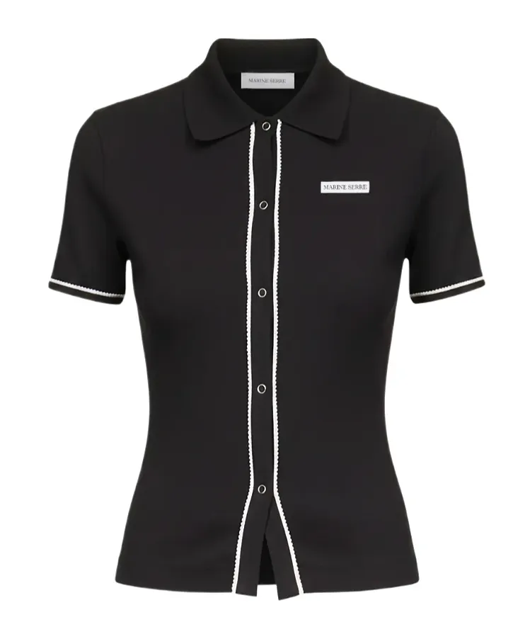 Marine Serre Light Ribbed Jersey Polo T-Shirt
