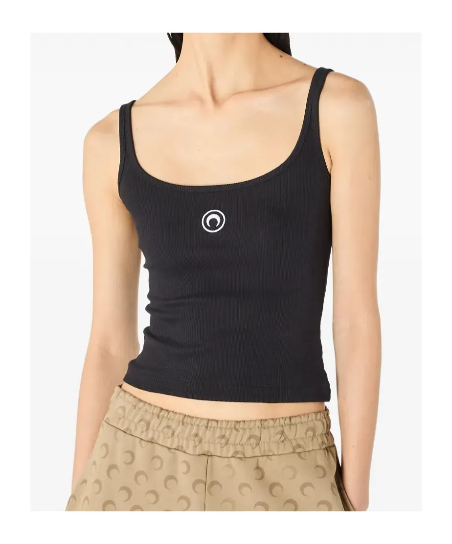 Marine Serre Moon Logo Ribbed Jersey Cropped Tank Top