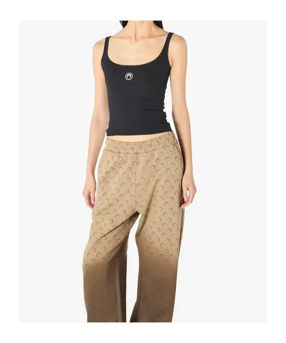 Marine Serre Moon Logo Ribbed Jersey Cropped Tank Top