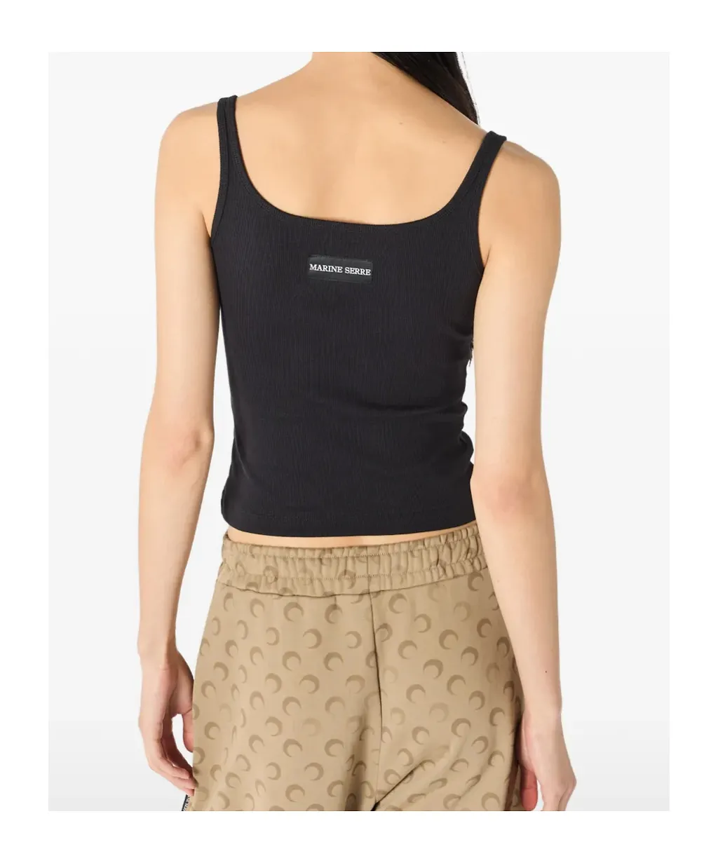 Marine Serre Moon Logo Ribbed Jersey Cropped Tank Top
