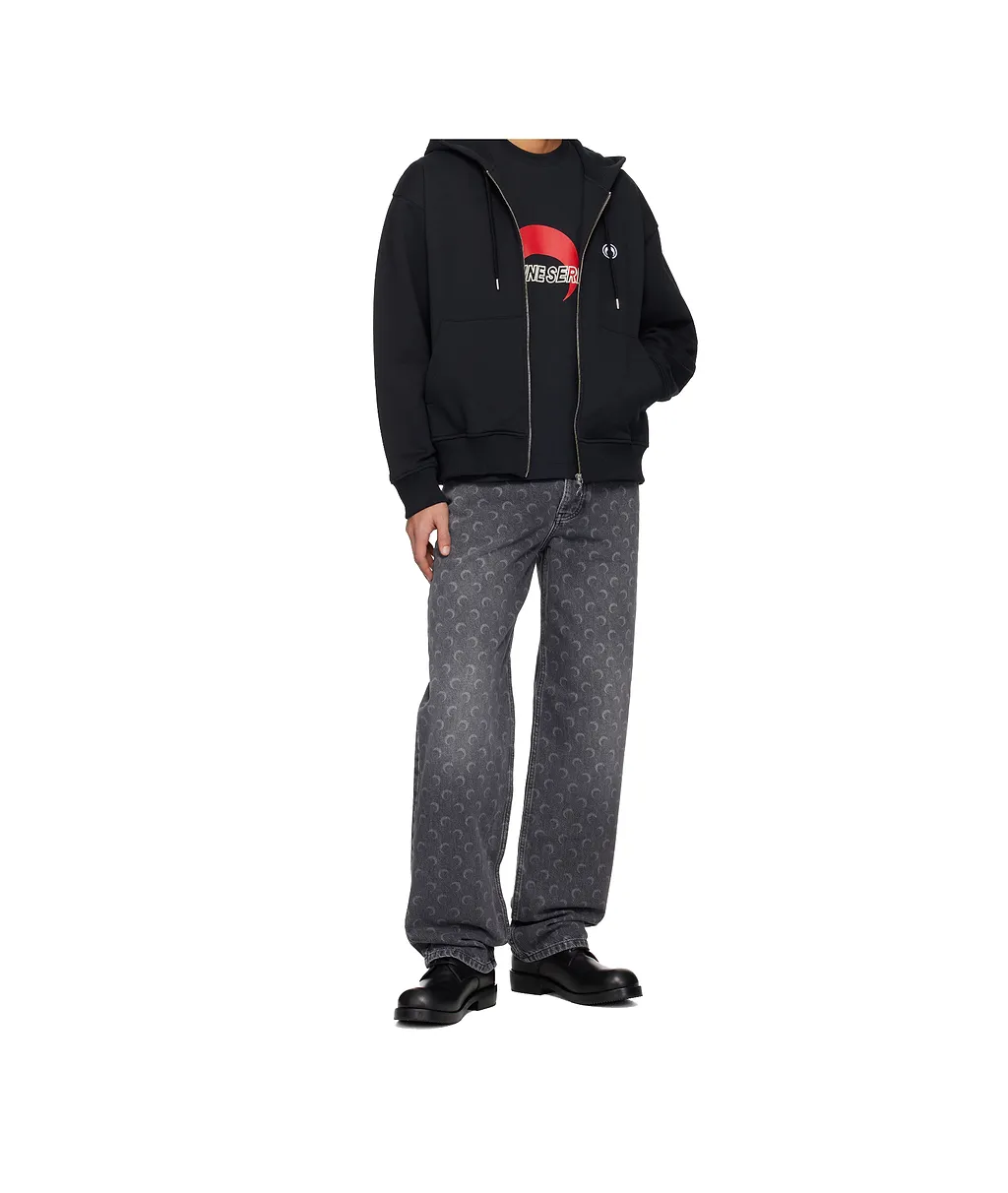 Marine Serre Logo Detail Zip-Up Hoodie
