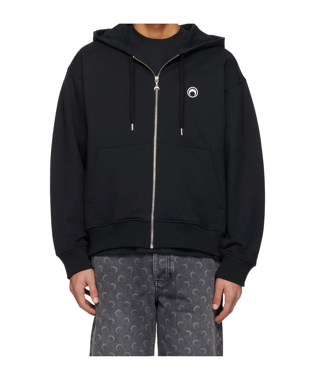Marine Serre Logo Detail Zip-Up Hoodie